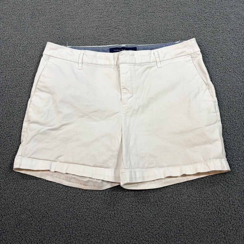 Tommy Hilfiger Shorts Womens 8 White J8SW0238 Chino Bermuda Preppy Flag Logo
